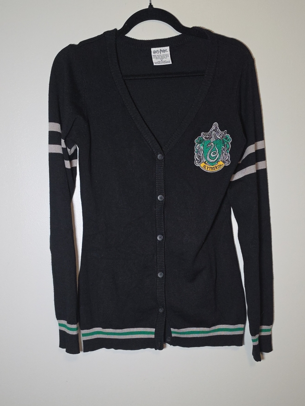 Warner Bros. Black Slytherin Crest Button Cardigan with Green & Silver Trim